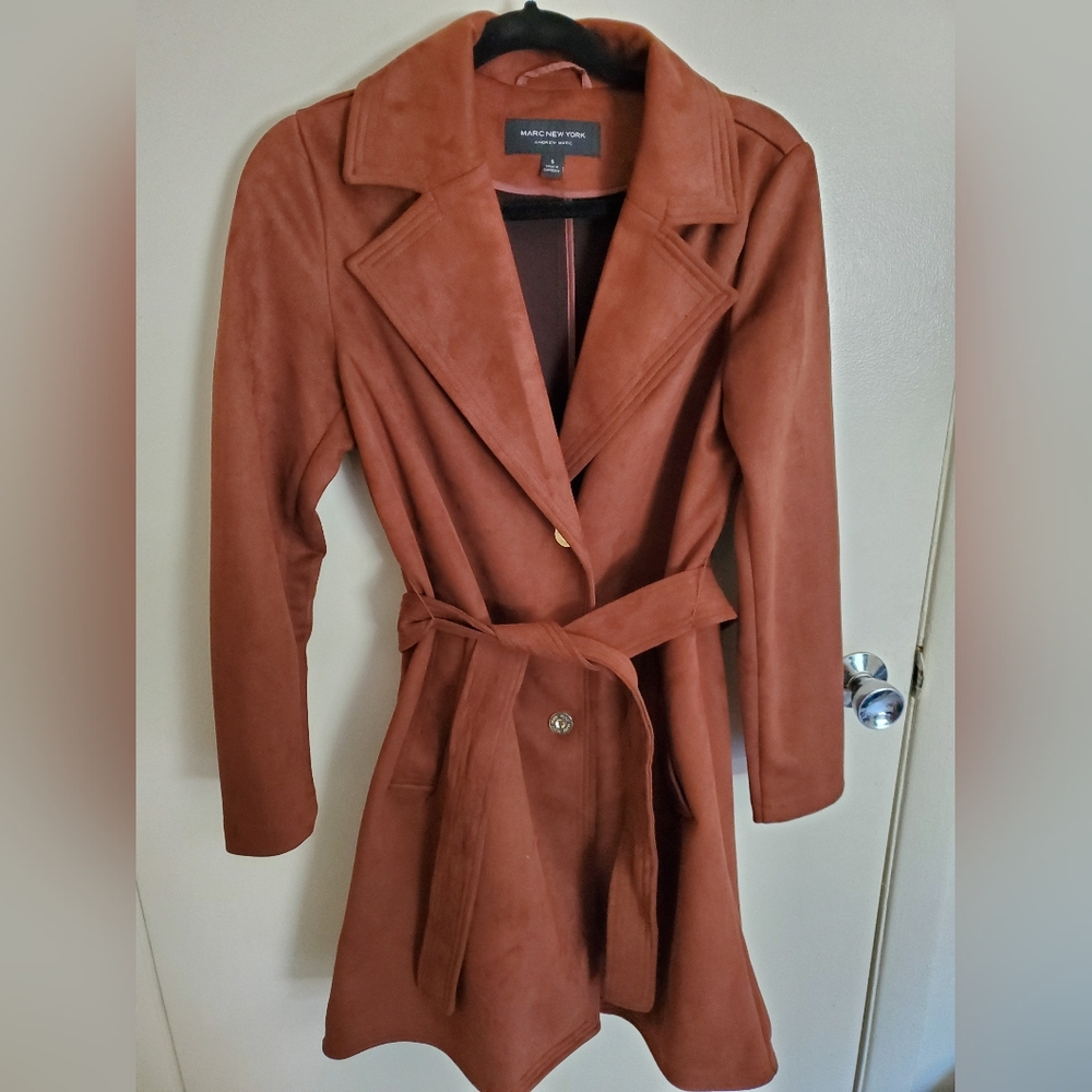 Marc New York Brown Suede Trench Coat w/ Tie Waist Button Up